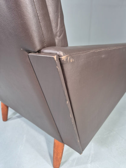 Vintage Danish Design Lounge Chair Brown Leather 1960s High Back MCM  EB13064