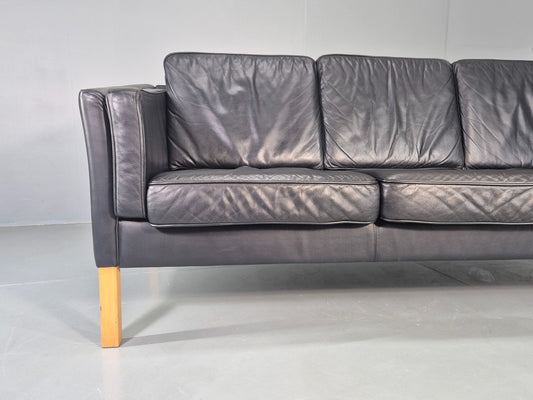 Vintage 3 Seater Sofa Danish Design Black Leather 1980s Retro MCM EB13131