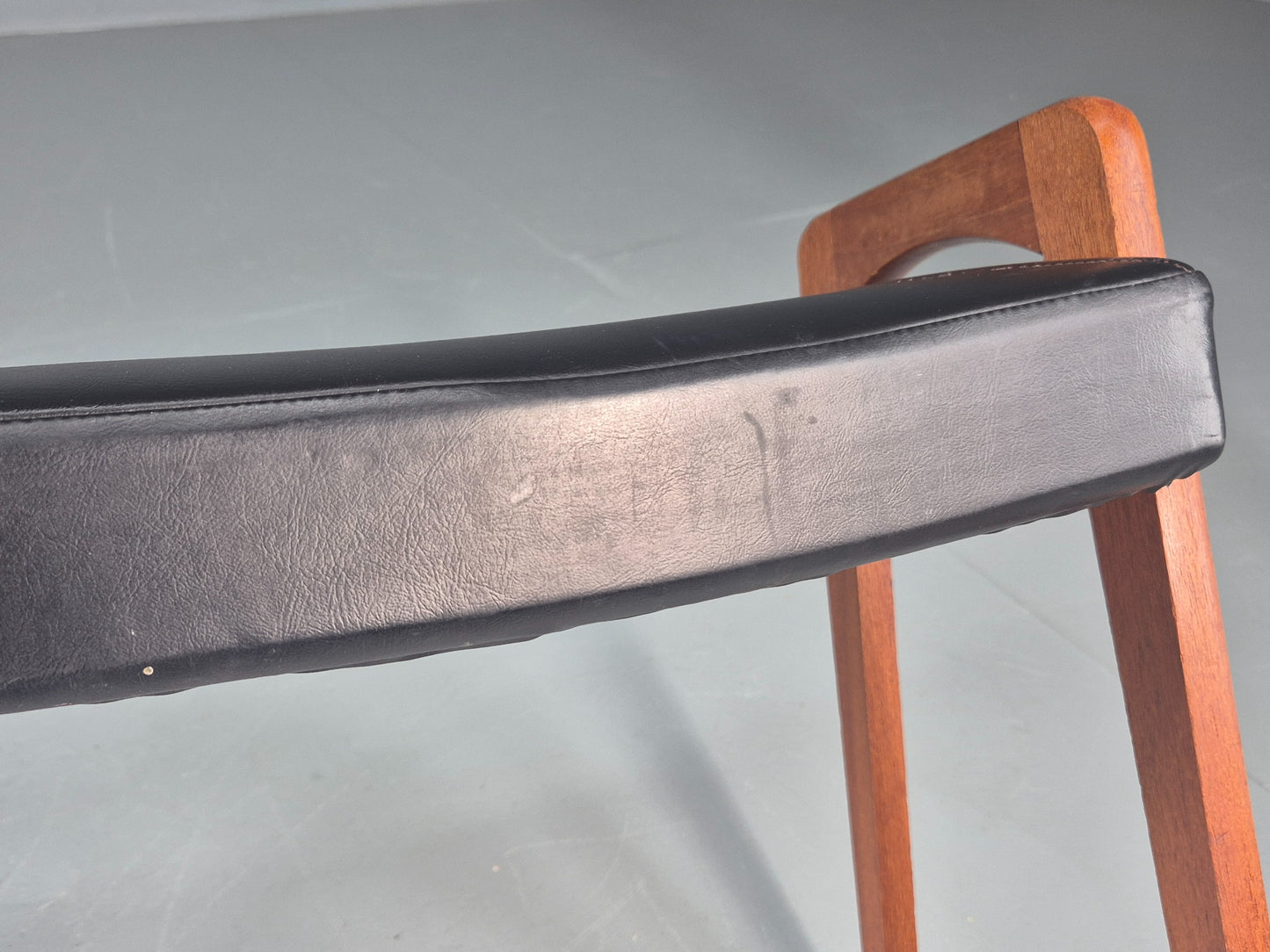 Vintage Danish Mid Century Footstool 1960s Teak Black Vinyl Retro EB12087