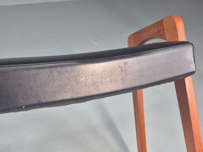 Vintage Danish Mid Century Footstool 1960s Teak Black Vinyl Retro EB12087