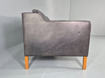 Vintage Stouby 3 Seat Sofa Black Leather 1980s Retro MCM Mogensen Style EB12427