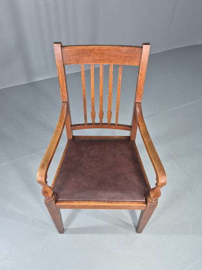 Antique Oak Elbow Chair Arts and Crafts Edwardian Vinyl Seat  EB12525