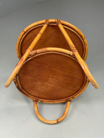 Vintage Rattan Side Table Cane Frame Mid Century Retro Round EB11881