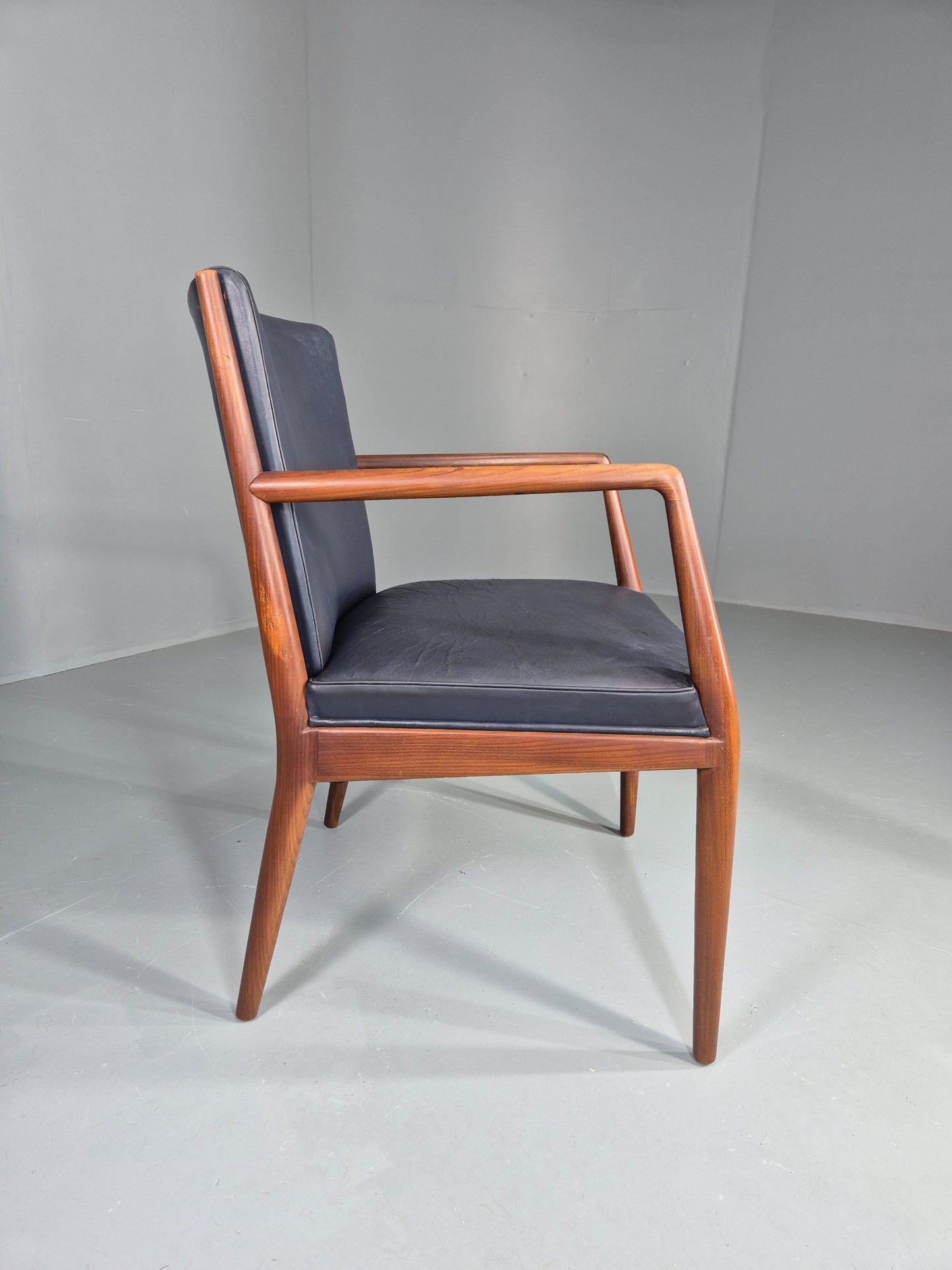 Vintage Mid Century Teak Armchair Blue Leather 1960s Retro EB11904