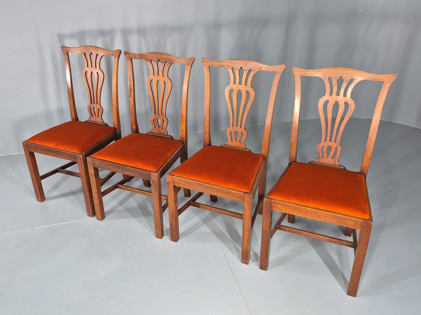 4 Hepplewhite Revival Dining Chairs 1900s Oak New Seat Pads Antique EB11932