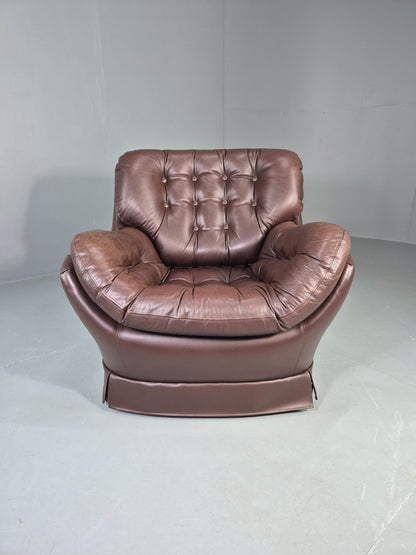 A Vintage Danish Leather and Vinyl Lounge Chair 1980s Retro MCM  EB13091