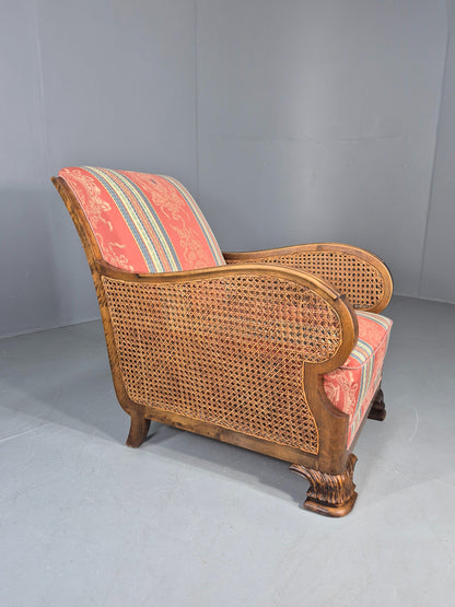 Vintage Danish Arm Chair Bergere Sides Carved Beech Frame 1920s EB12675