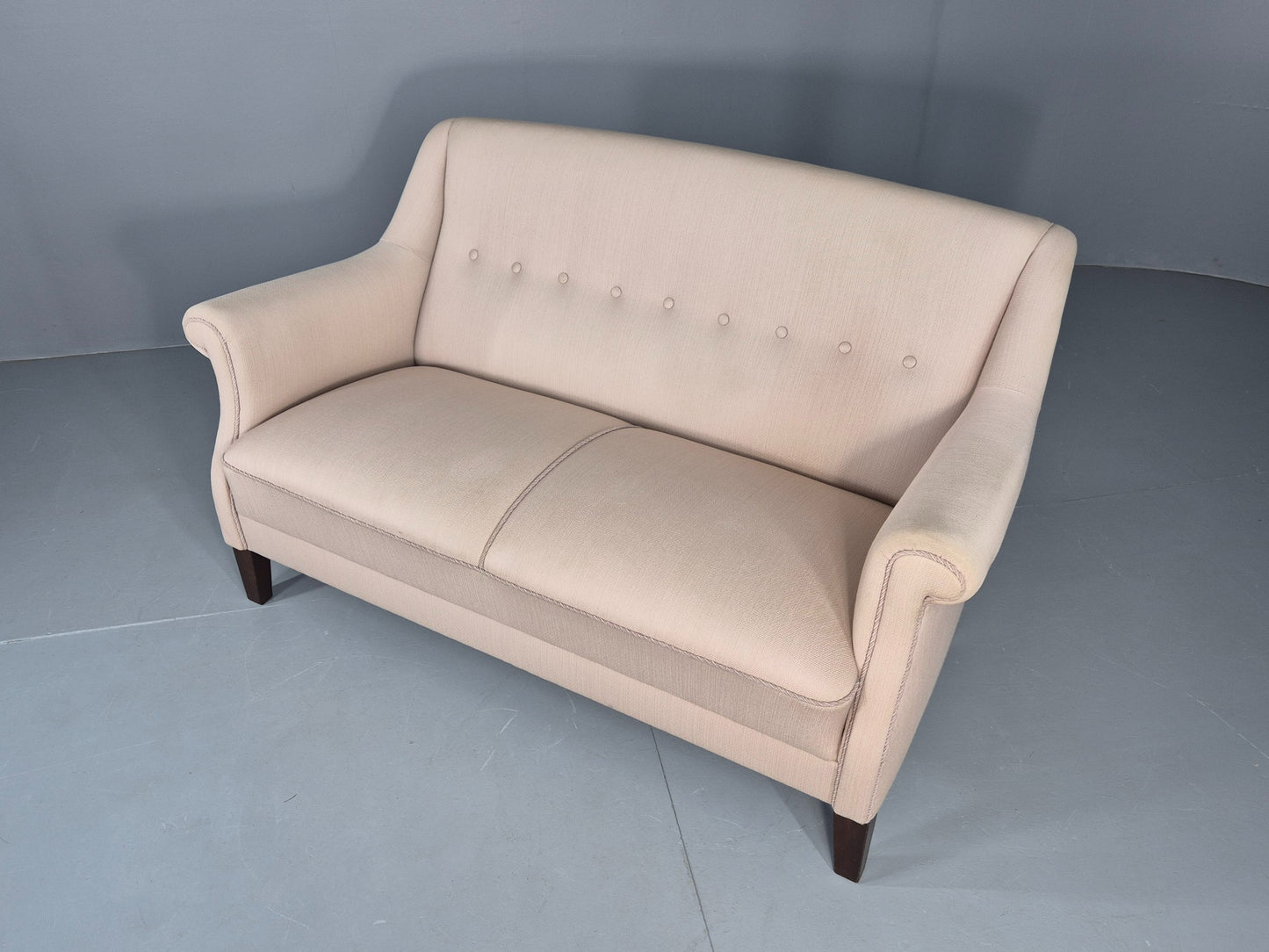 Vintage Danish 2 Seater Sofa Cottage Style Cotton Upholstery 1950s Retro EB12745