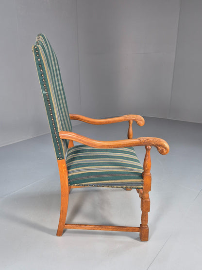 Baroque Style Throne Armchair Oak Frame Wool Stripe Upholstery EB08988