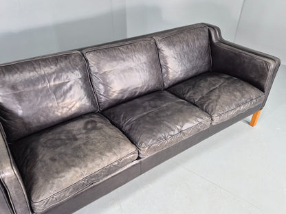 Vintage Stouby 3 Seat Sofa Black Leather 1980s Retro MCM Mogensen Style EB12427