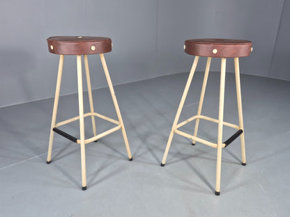2 Vintage Bar Stools Cream metal frames with Vinyl Seats 1950s Retro EB12529