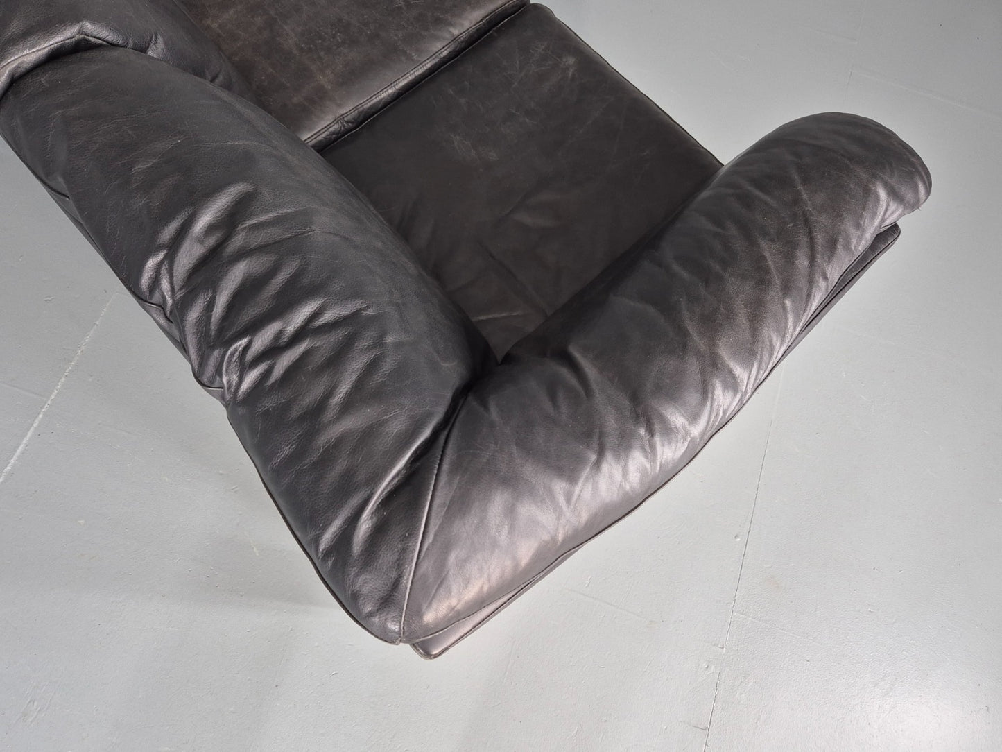 Vintage 3 Seat Sofa Danish Black Leather 1980s Retro EB8626 M3SS