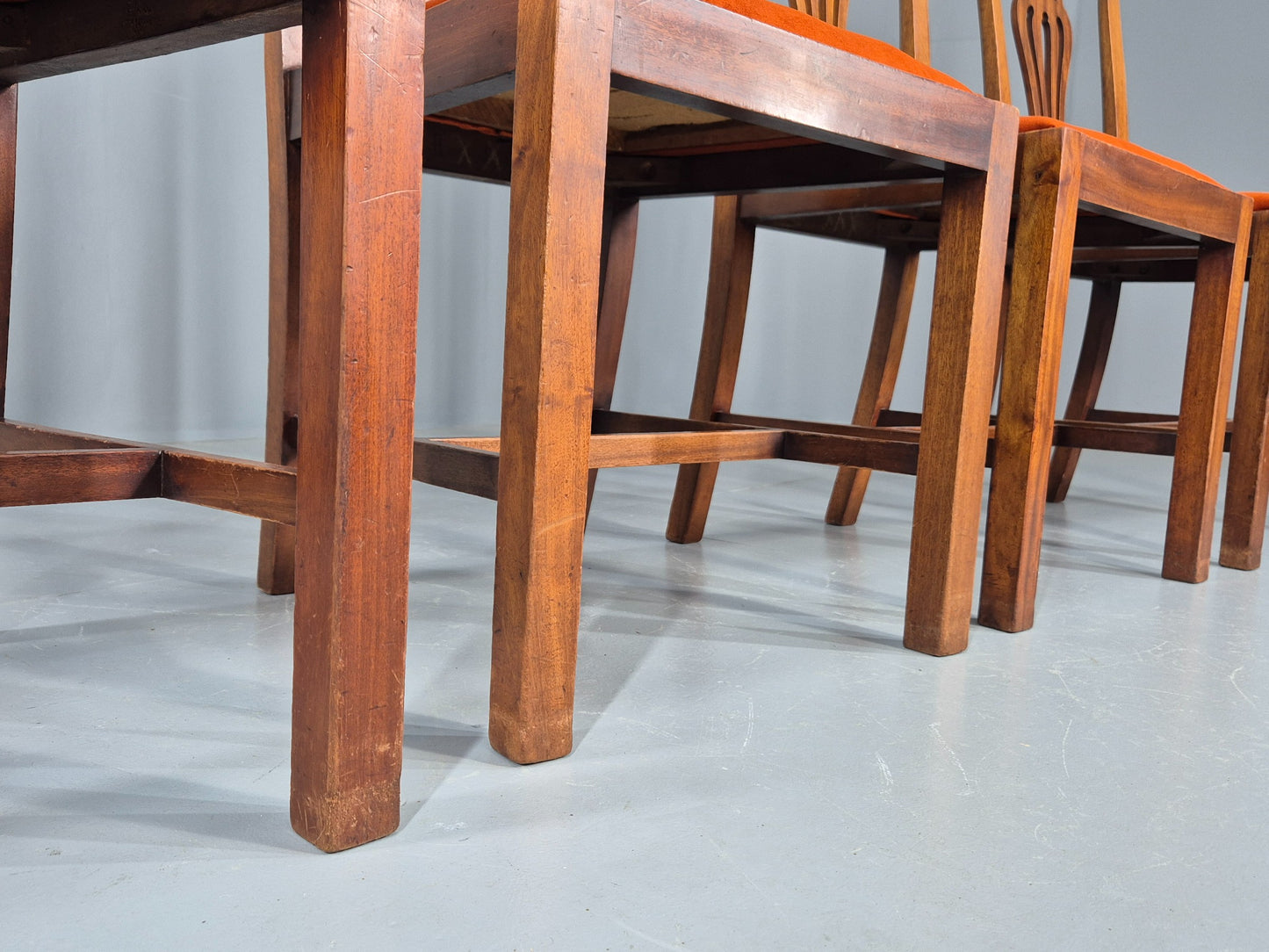 4 Hepplewhite Revival Dining Chairs 1900s Oak New Seat Pads Antique EB11932