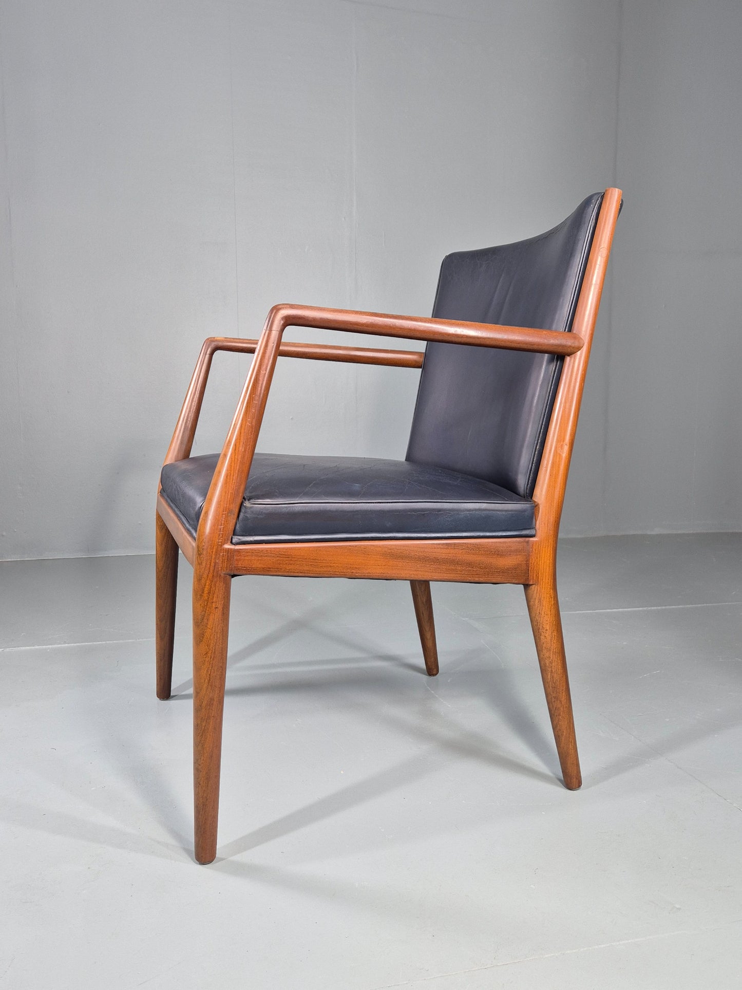 Vintage Mid Century Teak Armchair Blue Leather 1960s Retro EB11905