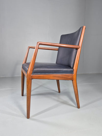 Vintage Mid Century Teak Armchair Blue Leather 1960s Retro EB11905