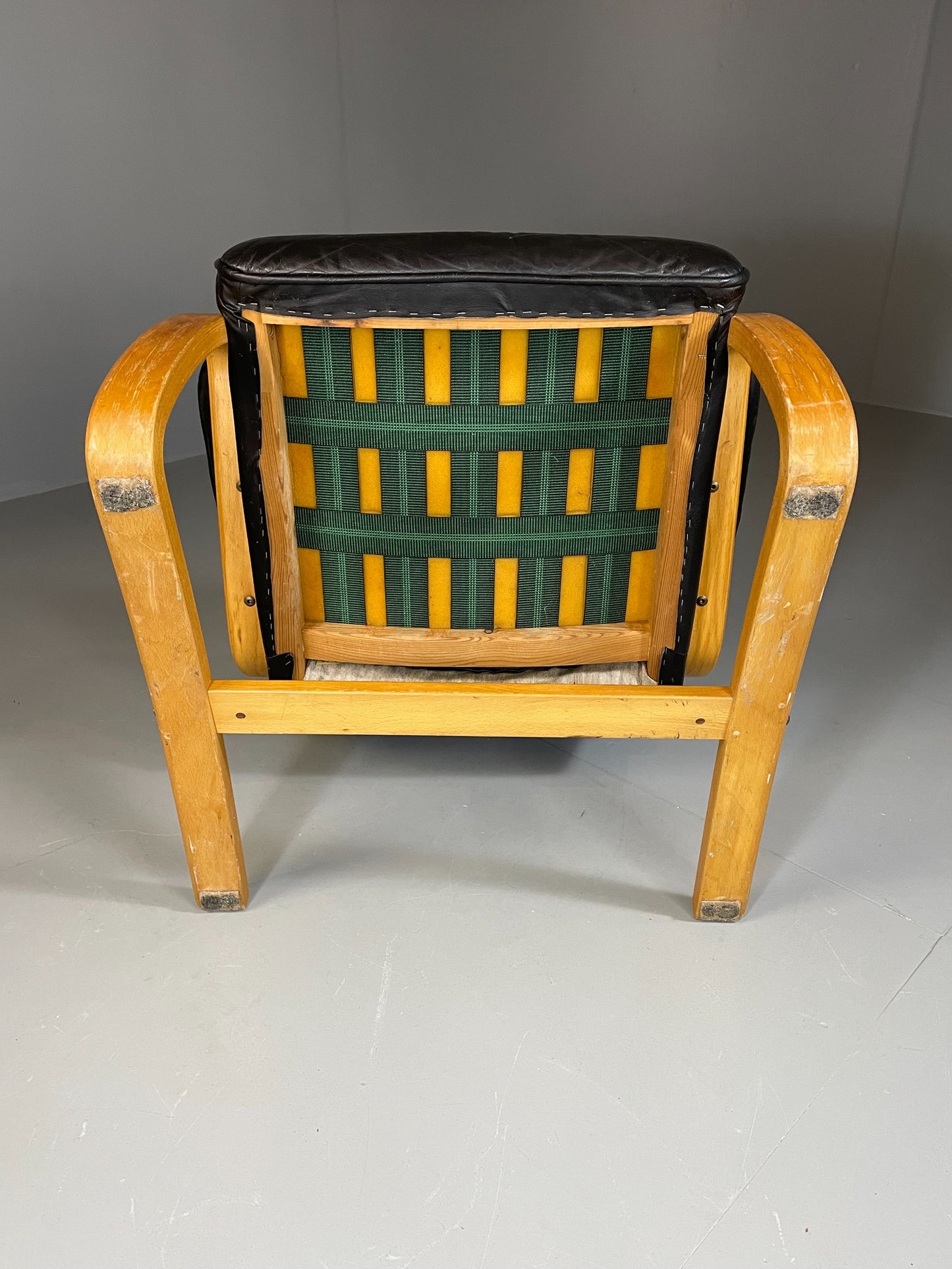 Vintage 70s Retro Lounge Chair Danish Black Leather Bentwood MCM EB06223