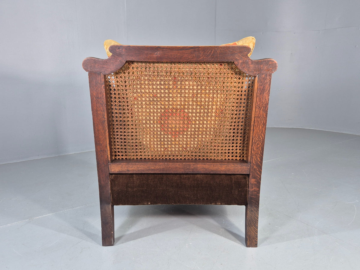 Vintage Danish Oak Lounge Chair Antique Bergere Carving Baroque 1920s EB12678