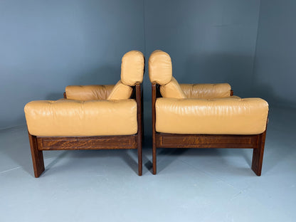2 Vintage Ekornes Lounge Chairs Caramel Leather 1980s Retro MCM EB06937