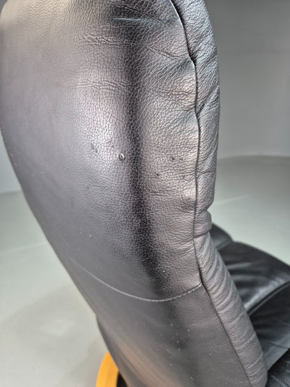 Vintage Stressless Ekornes Swivel and Recline Chair Black Leather Blonde EB07415
