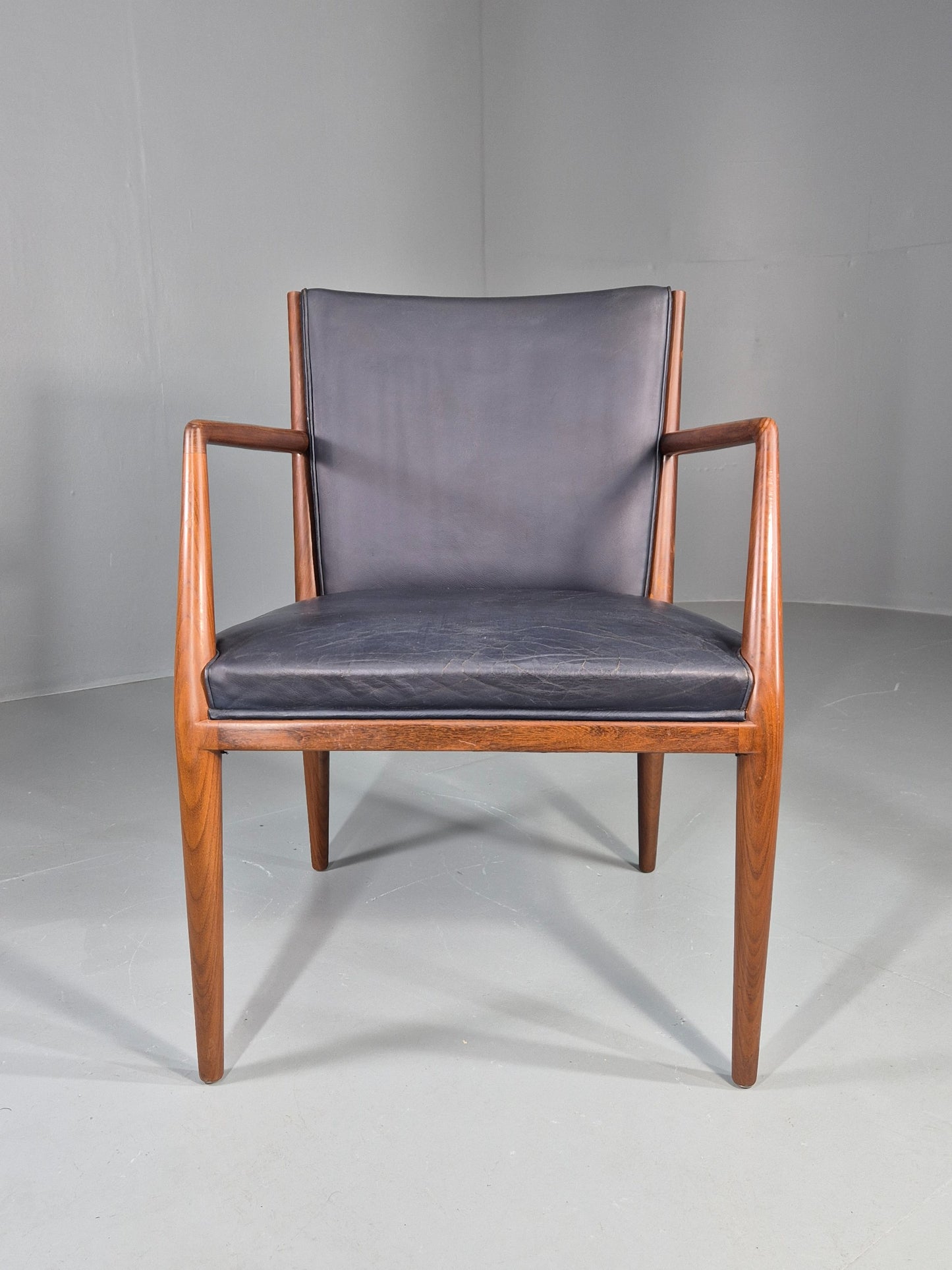 Vintage Mid Century Teak Armchair Blue Leather 1960s Retro EB11908