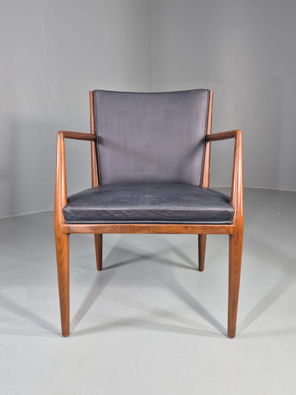 Vintage Mid Century Teak Armchair Blue Leather 1960s Retro EB11908