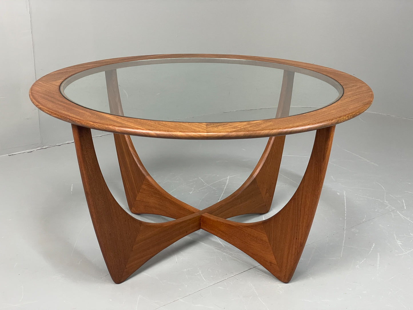 G Plan Astro Coffee Table Round Teak 1960s Mid Century Vintage Glass Top EB12073