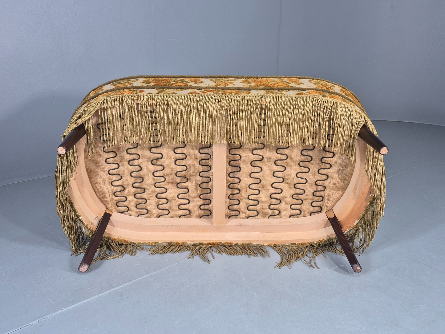 Dinky Danish 2 seat Sofa 1970s Glam Gold Floral Moquette Kitsch Retro EB12738