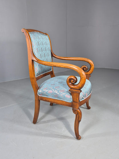 Antique Mahogany Arm Chair Louis Phillipe Style Floral Damask EB12858