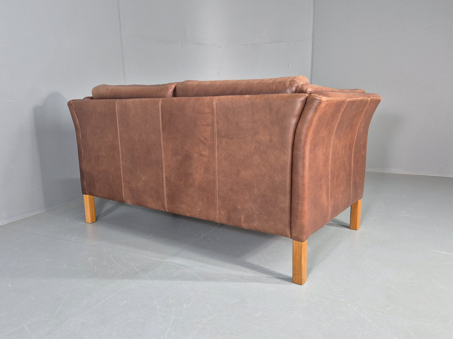 Vintage Mid Century 2 Seater Sofa Danish 1980s Leather Retro EB11636
