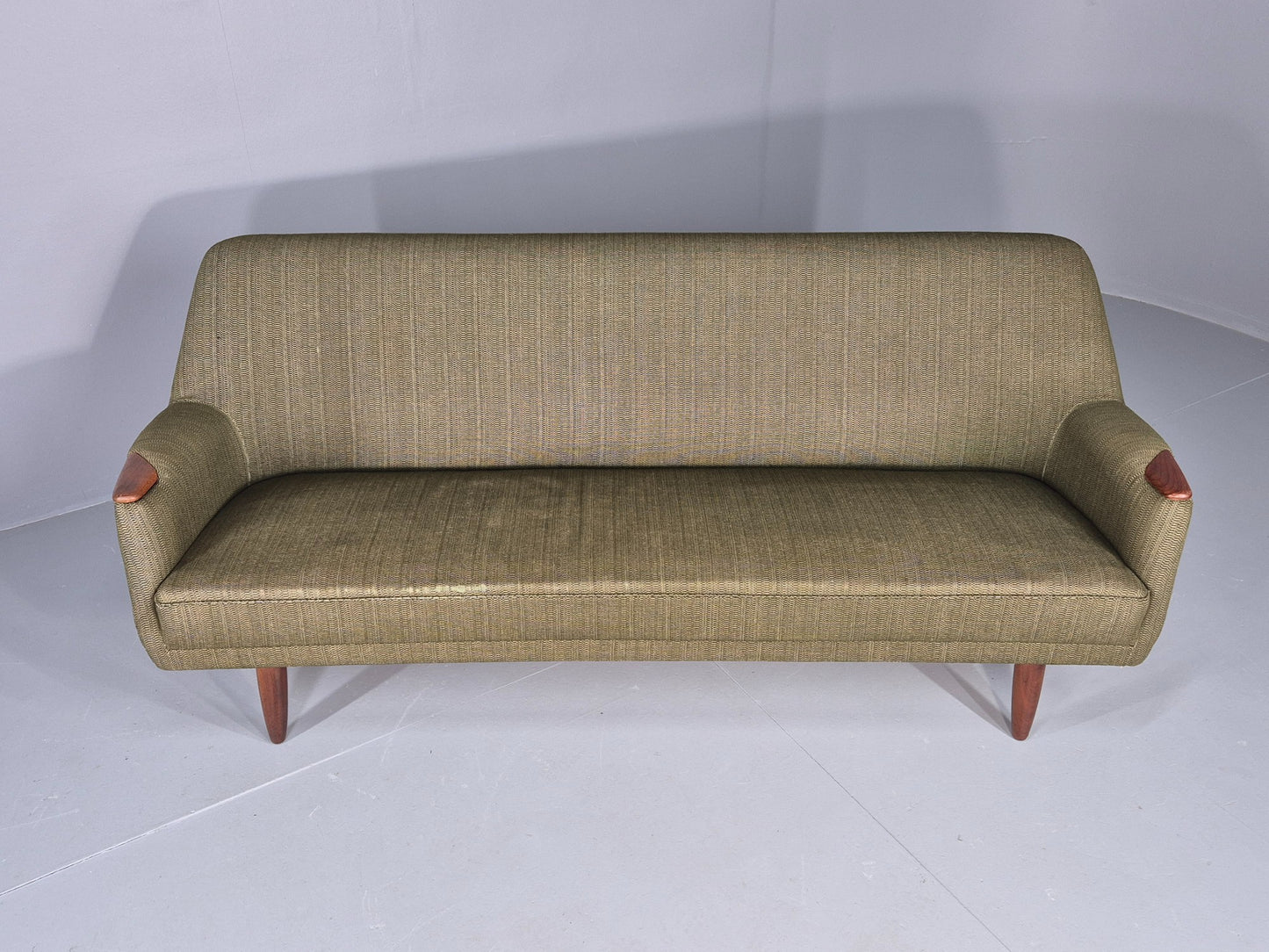 Vintage 3 Seater Thams Sofa Mid Century Green Wool Teak Paws 1960s Retro EB12390