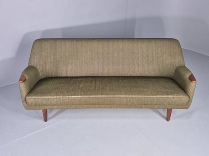 Vintage 3 Seater Thams Sofa Mid Century Green Wool Teak Paws 1960s Retro EB12390