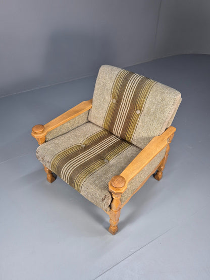 Vintage Danish Kjaernulf Style Oak and Wool Lounge Chair 1970s Retro EB9596