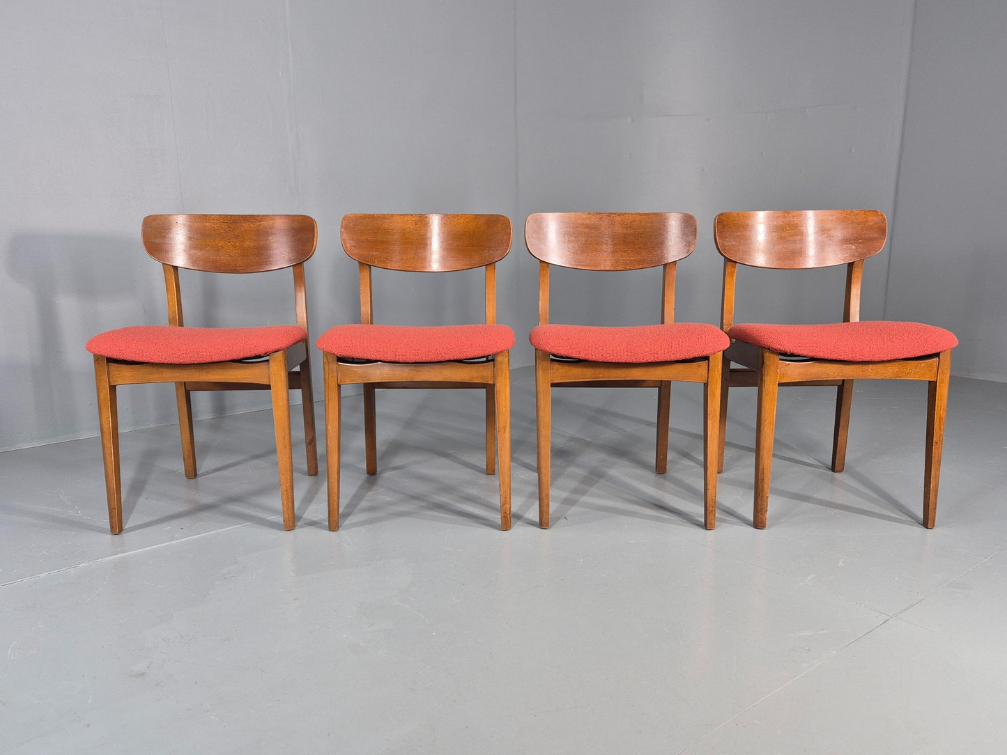 4 Vintage 1960s Dining Chairs, Beech and Teak Frames With New Upholstery EB11889
