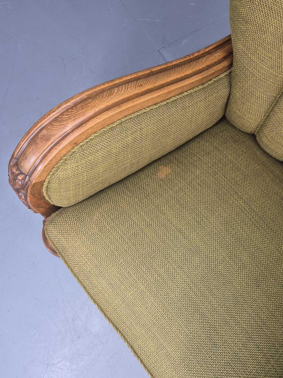 Vintage Art Deco Lounge Chair Danish Oak Shell Back 1940s Retro Green EB12693