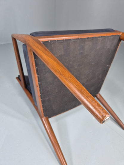 Vintage Mid Century Teak Armchair Blue Leather 1960s Retro EB11899