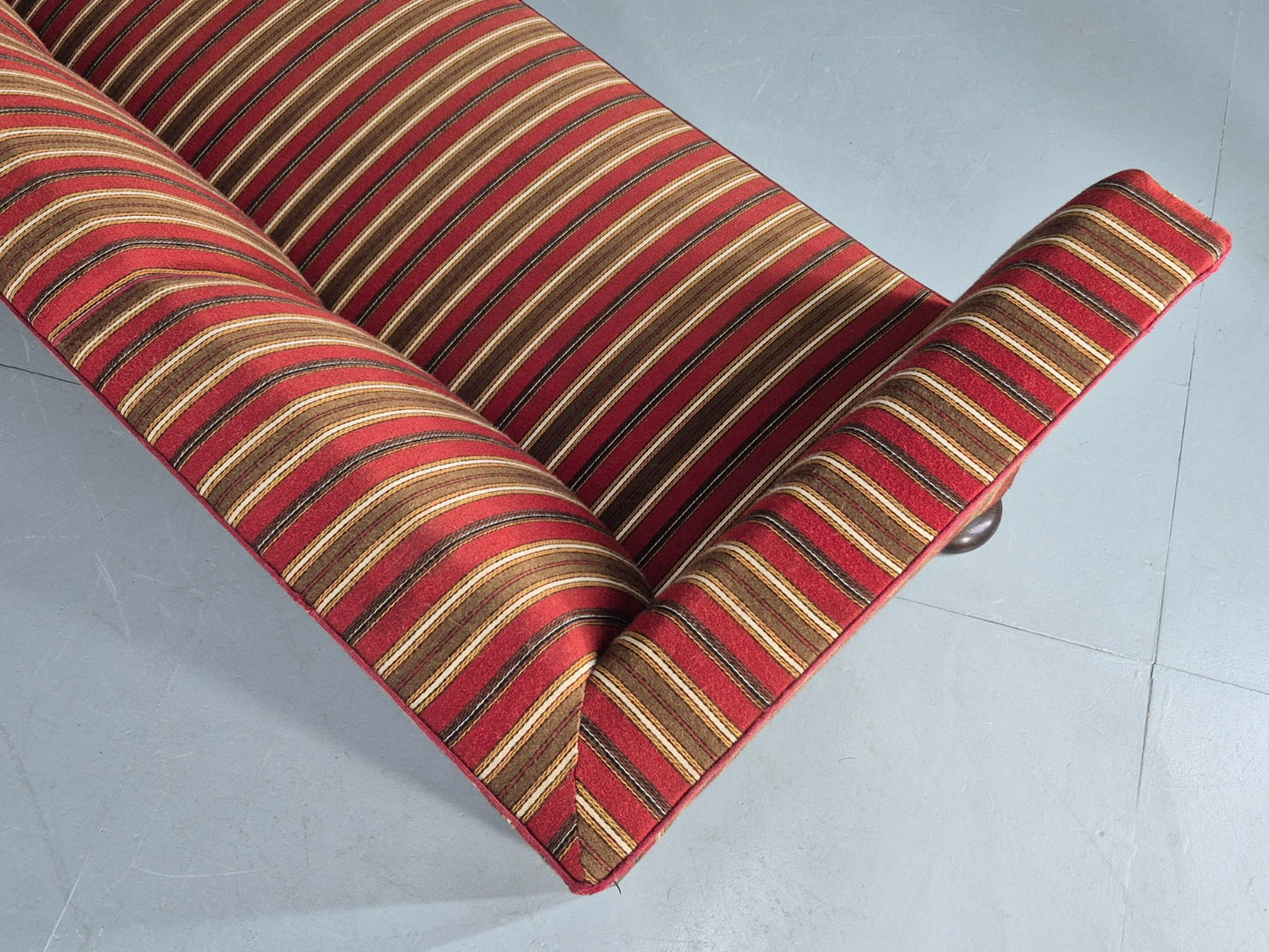 Vintage Art Deco Danish 3 Seater Sofa Red Wool Stripe Upholstery 1940s  EB12701