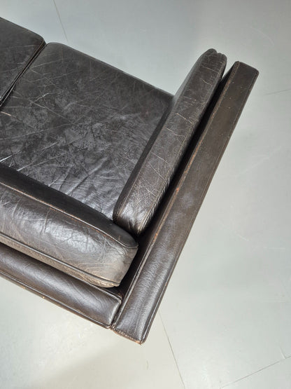 Vintage 2 seater sofa Danish Mid Century Black Leather Retro 1970s EB09407