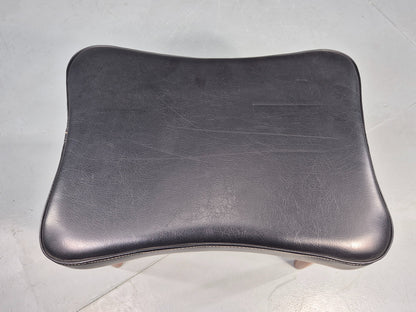 Vintage Danish Mid Century Footstool Black Vinyl Teak Legs 1960s Retro EB12098