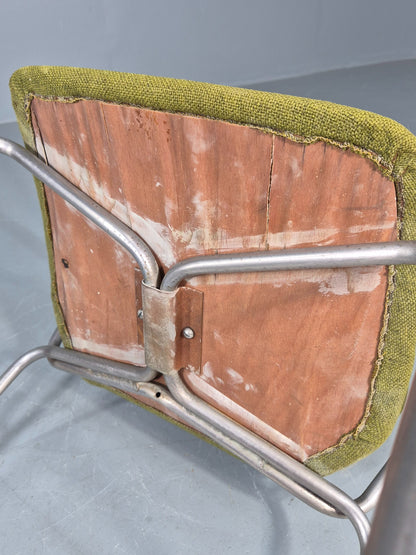 Vintage Mid Century Office Chair Danish Duba Green, Steel and Teak 1970s EB07907