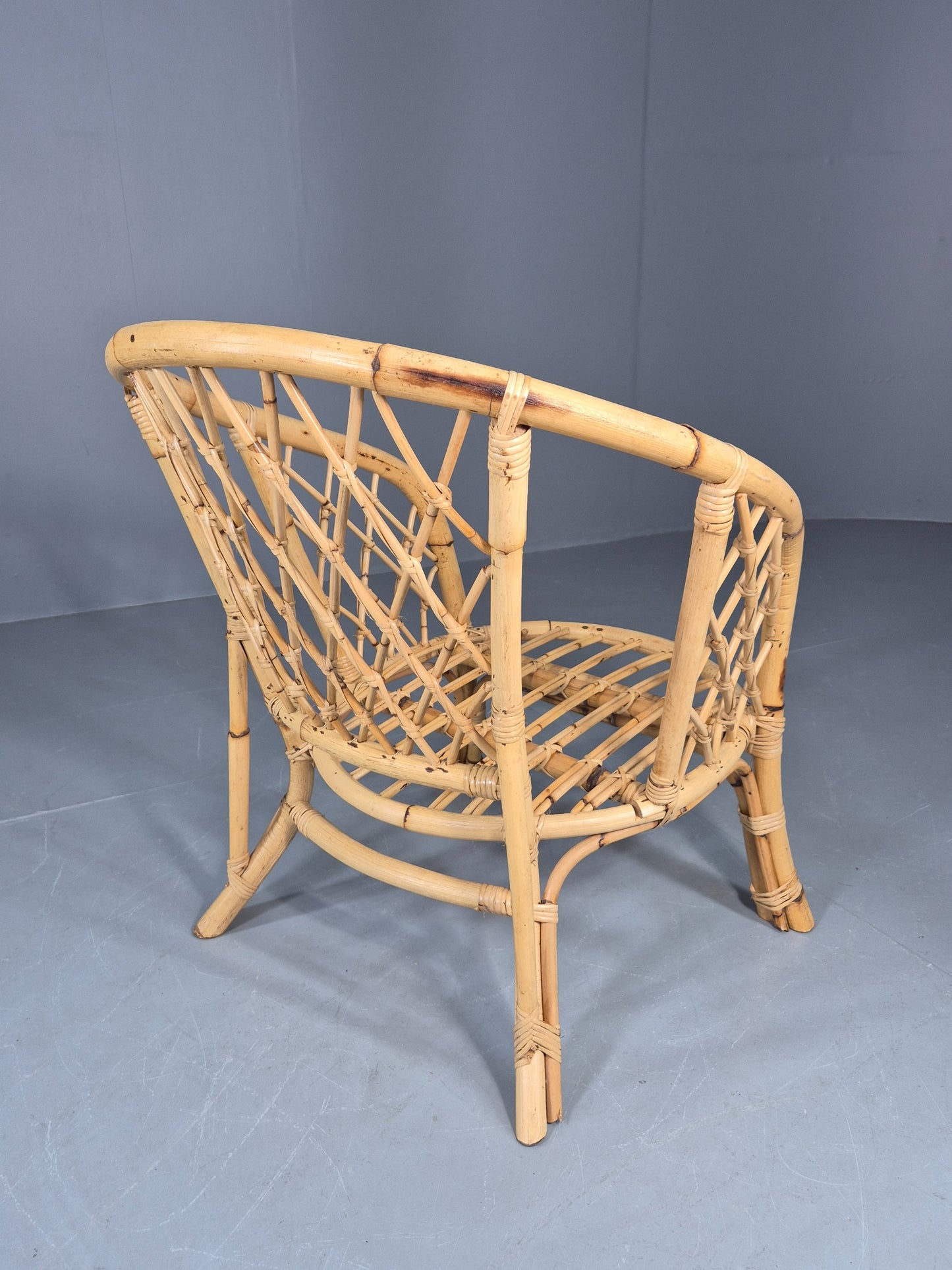 Vintage Bent Bamboose and Rattan Lounge Chair 1980s Retro Eb12649