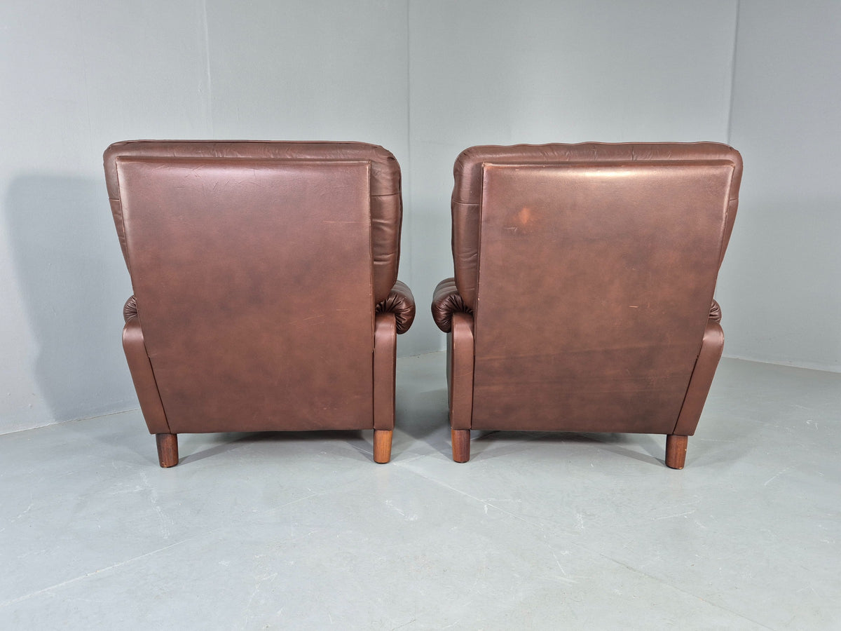 2 Vintage Leather Lounge Chairs 1970s Danish Design Buttoned Retro EB13132