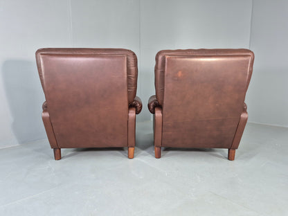 2 Vintage Leather Lounge Chairs 1970s Danish Design Buttoned Retro EB13132