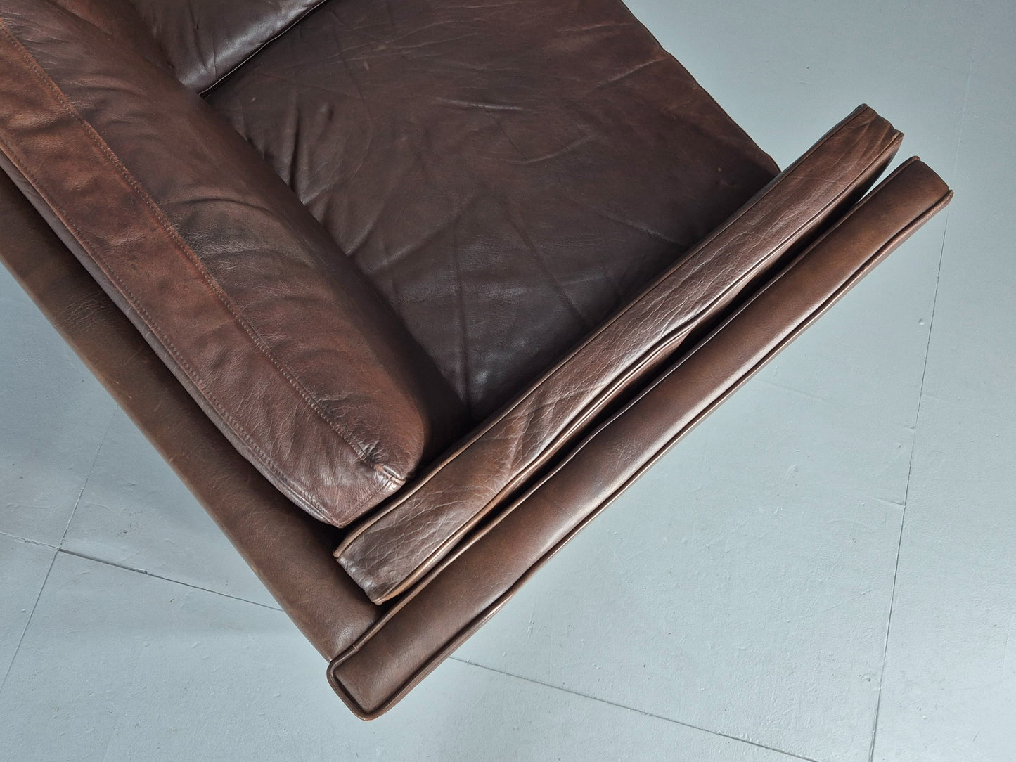 Vintage 2 seater Sofa Danish Brown Leather Mid Century Retro 1970s EB12423
