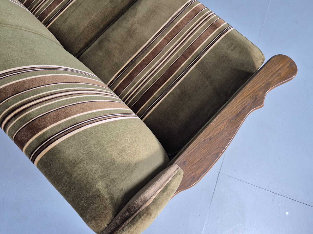 Vintage Danish 3 Seater Sofa 1970s Kjaernulf Styled Green Stripe Retro EB12729