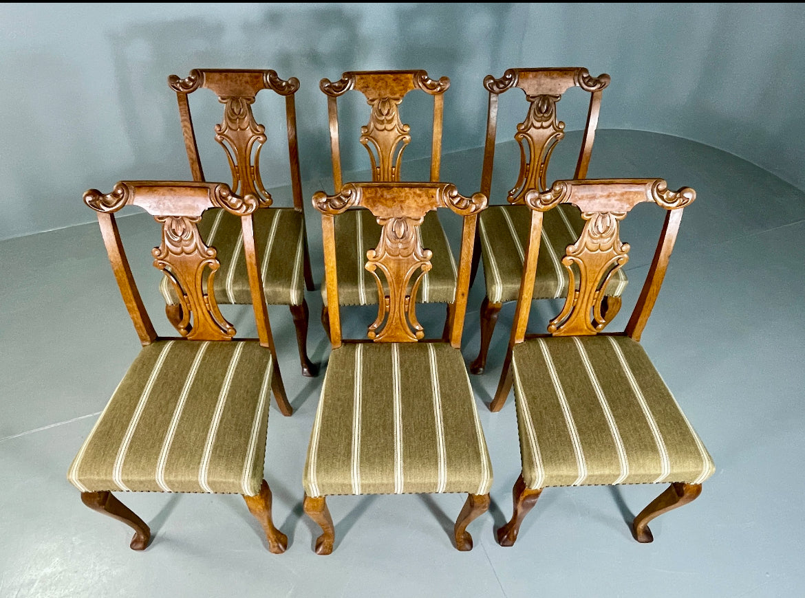 6 Vintage Antique Chippendale Style Danish Dining Chairs Walnut and Oak EB06709