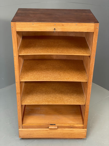 Vintage Tambour Fronted Cabinet Oak Walnut Danish Mid Century Shelving EB12516