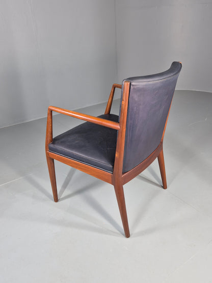 Vintage Mid Century Teak Armchair Blue Leather 1960s Retro EB11908