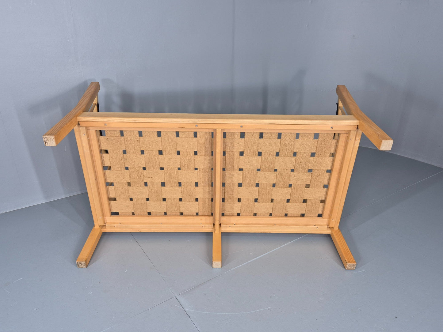 Vintage Swedish 2 Seater Sofa Brdr Andersen Beech Frame Blue 1980s Retro EB12369