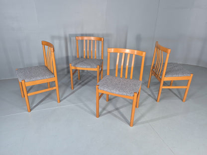 4 Vintage Mid Century Dining Chairs 1970s Retro New Upholstery Beech EB12785