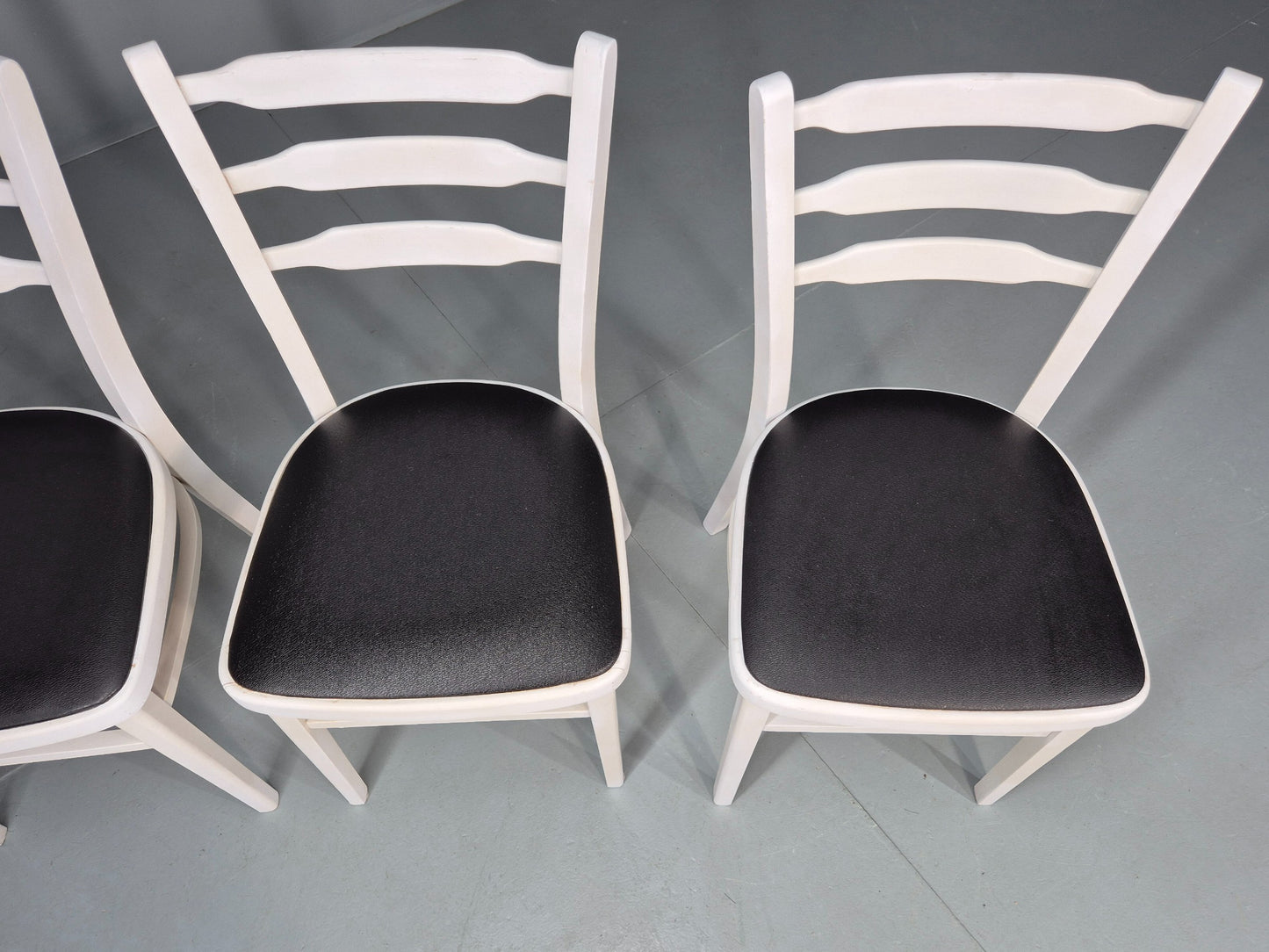 4 Vintage Kitchen Chairs 1960s Retro Black Vinyl and White Painted EB12584